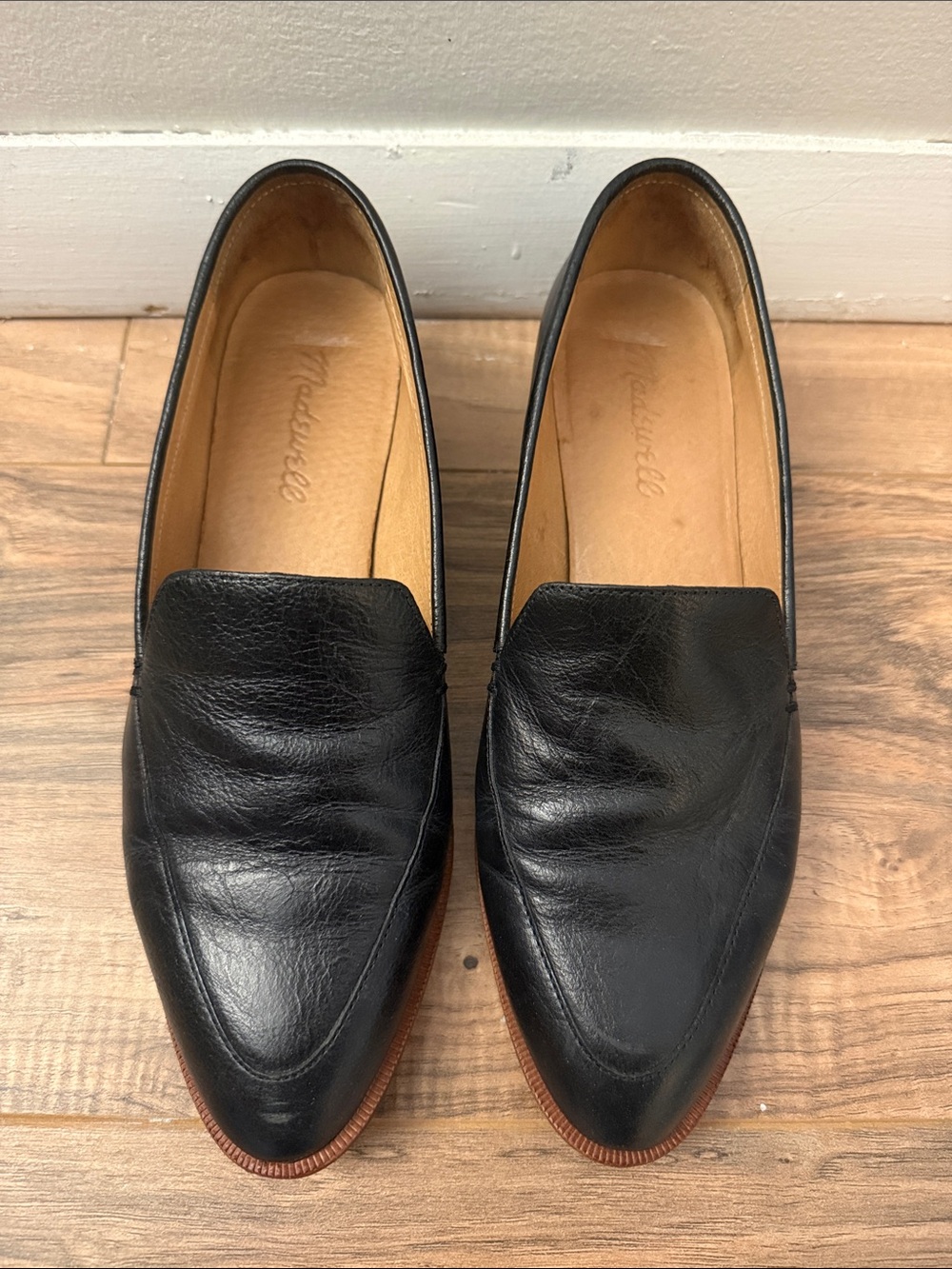 Madewell Black Leather Slip-On Pointed Loafers